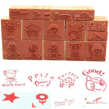 Meco 16pcs Vintage Teacher Encourage Wooden Rubber Cartoon Stamp Scrapbooking Seal