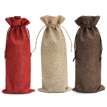 Meco 5pcs Natural Jute Burlap Vintage Wedding Favours Hessian Wine Bottle Bags Gift