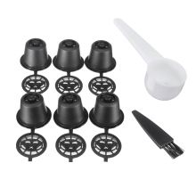 Meco 8 Pcs Black Refillable Coffee Capsule Cup Reusable Refilling Filter For Nespresso Machine With Brush