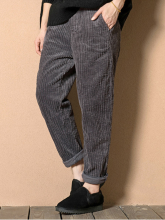 Meco Casual Loose Solid Color Harem Corduroy Pants For Women