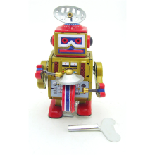 Meco Classic Vintage Clockwork Wind Up Drum Playing Robot Reminiscence Children Kids Tin Toys With Key