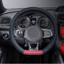 Meco D Type Red Black Universal 38cm Leather Car Steel Ring Wheel Cover