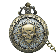Meco Deffrun Vintage Hollow Skull Bronze Chain Pocket Watch