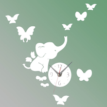 Meco Elephants Butterfly Wall Sticker Color Diy Mirror Wall Clock 3d Home Decoration