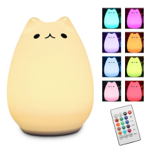 Meco Elfeland Multi Color Cat Lamp With Remote  Children Cute Kitty Cartoon Animal Led Portable Silicone Night Light   12 Single Colors & 7 Color Breathing Modes   Usb Rechargeable  Timing Function