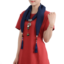 Meco Ethnic Women Necklace Vintage Cotton Scarf Shell Flower Charm Green Beads Tassel Clothing Accessory