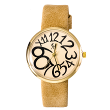 Meco Fashion Vintage Women Big Number Round Dial Pu Quartz Watch