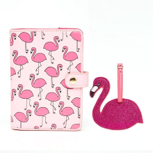 Meco Flamingo Luggage Tag Passport Holder Purse Wallet Case Pu Leather Pink