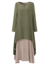 Meco Gracila Women Layered Buttons Vintage Maxi Dress