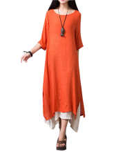 Meco Gracila Women Vintage Half Sleeve False Two Pieces Split Maxi Dresses