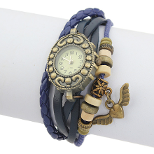 Meco Leather Angel Beads Bronze Knit Vintage Bracelet Women Wrist Watch