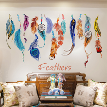 Meco Lucky Colorful Feather Wall Stickers Decor Transparent Film Pvc Removable Waterproof Sticker