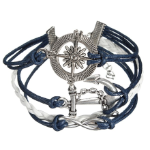 Meco Men's Vintage Anchor Rudder Infinite Symbol Multilayer Leather Rope Bracelet