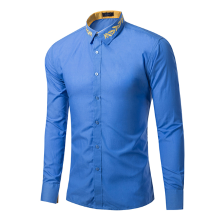 Meco Mens Turn Down Collar Contrast Color Embroidery Long Sleeve Fashion Casual Shirt 8 Colors