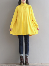 Meco Mori Girl Long Sleeve Pure Color Turtleneck Blouse With Pockets