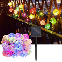 Meco Solar Powered 5m 20leds Multicolor Rattan Ball String Light For Wedding Party
