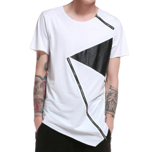 Meco Summer Mens Hip Hop Hit Color Zipper T Shirt O Neck Short Sleeve Casual Cotton Tops Tees