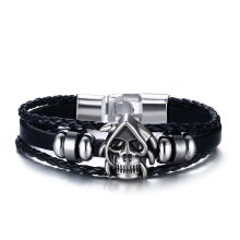 Meco Trendy Leather Punk Skull Head Chain Vintage Men Bracelet Jewelry For Men