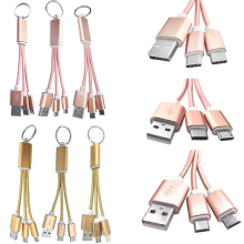 Meco Universal 2 In 1 2*type C And Micro Usb Key Chain Usb Data Cable For Mobile Phone