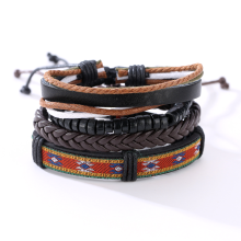 Meco Vintage Adjustable Multilayer Braided Weave Leather Bracelet