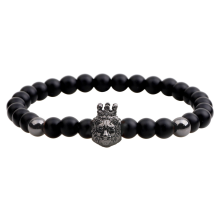 Meco Vintage Agate Beaded Adjustable Bracelet Punk Lion Head
