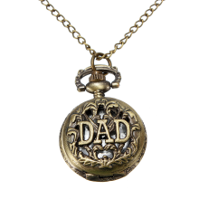 Meco Vintage Copper Hollow Carved Pocket Watch Pendant Chain Necklace