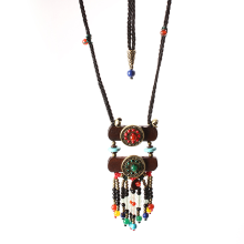 Meco Vintage Ethnic Jewelry Necklace Wood Crystal Sweater Women Necklace