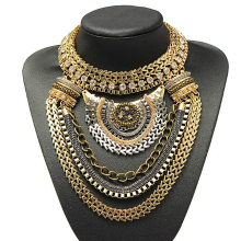Meco Vintage Gold Silver Crystal Multilayer Bib Statement Collar Neck Lacee