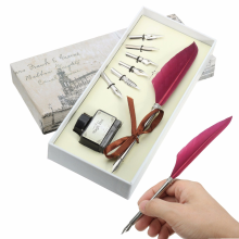 Meco Vintage Goose Feather Quill Pen Metal Nibs Dip Writing Black Ink Set Gift With Box