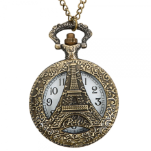 Meco Vintage Hollow Eiffel Tower Pattern Bronze Quartz Pocket Watch