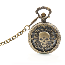 Meco Vintage Hollow Skull Bronze Chain Pocket Watch