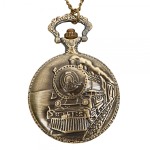 Meco Vintage Train Pattern Retro Bronze Quartz Pocket Watch