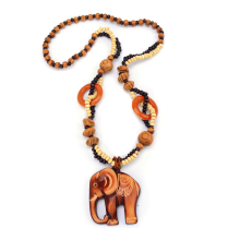 Meco Vintage Wood Bead Fish Elephant Charm Necklace For Women