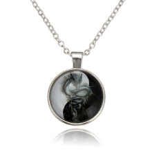 Meco Vintage Yin Yang Tai Chi Dragon Glass Cabochon Pendant Necklace