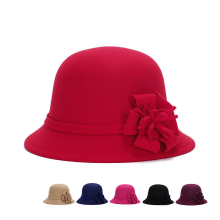Meco Women Girls Polyester Floral Fedora Hat Vintage Round Brim Sunshade Flower Bonnet Cap