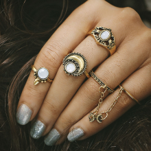 Meco Women's 5 Pcs Vintage Ring Set Gold Silver Moon Opal Gem