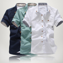 Men's Casual Solid Color Cotton Polyester Short Sleeved Shirts