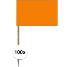 Merkloos 100x Cocktailprikkers oranje 8 cm vlaggetje decoratie