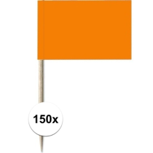 Merkloos 150x Cocktailprikkers oranje 8 cm vlaggetje decoratie