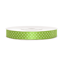 Merkloos 1x Hobby/decoratie appel groen satijnen sierlinten met witte stippen 1,2 cm/12 mm x 25 meter