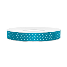 Merkloos 1x Hobby/decoratie turquoiseblauw satijnen sierlinten met witte stippen 1,2 cm/12 mm x 25 meter