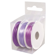 Merkloos 3x Rollen hobby/decoratie kleurenmix paars satijnen sierlint 3 mm x 6 meter