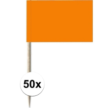 Merkloos 50x Cocktailprikkers oranje 8 cm vlaggetje decoratie