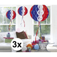 Merkloos Decoratie bol   3x   USA vlag kleuren   D30 cm   papier   Amerika versiering