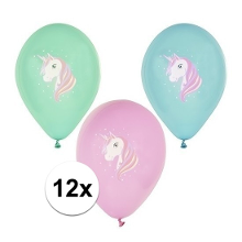 Merkloos Eenhoorn thema print ballonnen 29 cm   12x stuks   Unicorn kinder verjaardag thema