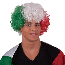 Merkloos Gekleurde landen pruik Italie / Hongarije   groen/wit/rood   voor volwassenen   suppporters
