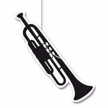 Merkloos Hangdecoratie trompet   42 cm   papier/karton   brandvertragend   muziek thema versiering