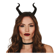 Merkloos Horror haarband met grote hoorntjes voor dames   Zwart   Duivel hoorns diadeem   Halloween