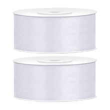 Merkloos Partydeco Cadeaulint   2x   ivoor   2,5 cm x 25 meter   satijn   sierlint   inpakken   decoratie