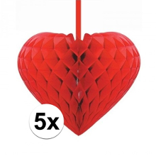 Merkloos Rood decoratie hartje figuur   5x   D15 cm   valentijn decoratie / versiering   Love   papier